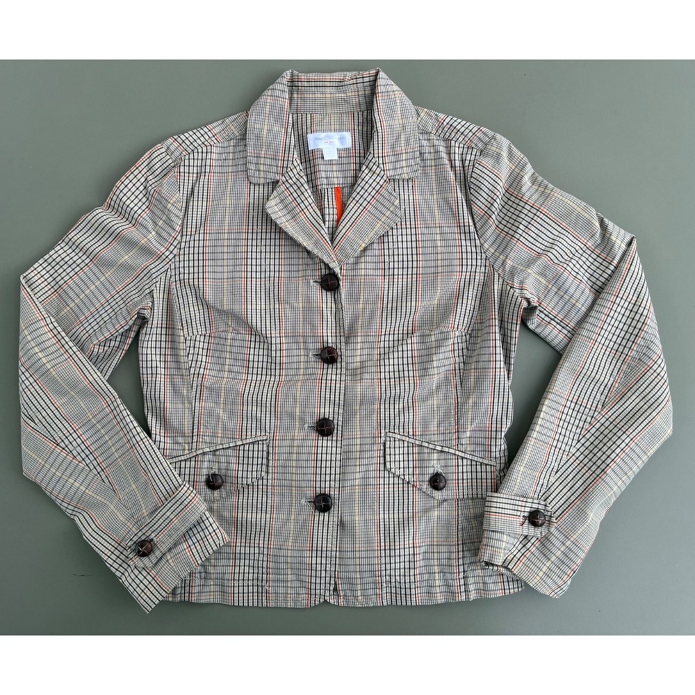 Isaac Mizrahi for Target Plaid Cotton Blazer Jacket Beige Orange Size S